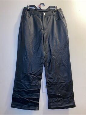 Trendy High-Waisted Black Faux Leather Wide-Leg Pants